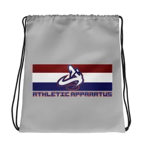 Athletic Apparatus Grey 2 rwb logo Drawstring bag
