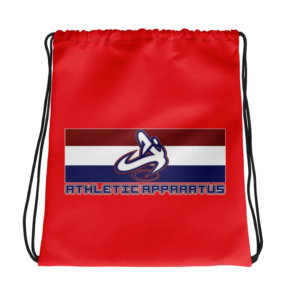 Athletic Apparatus Red 1 rwb logo Drawstring bag