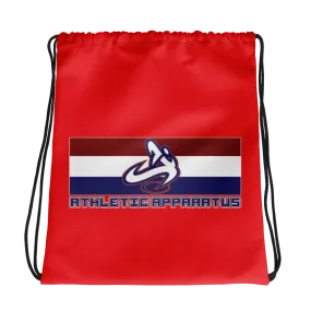 Athletic Apparatus Red 1 rwb logo Drawstring bag