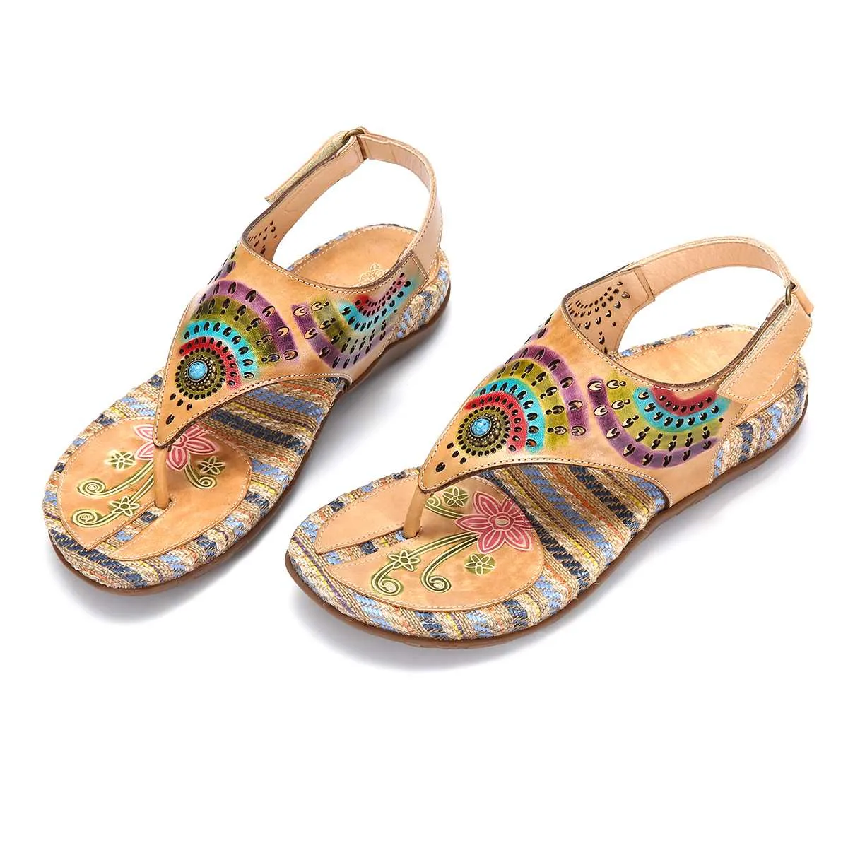 Beach Flip Flops Printed Leather Sandals Ladies Shoes