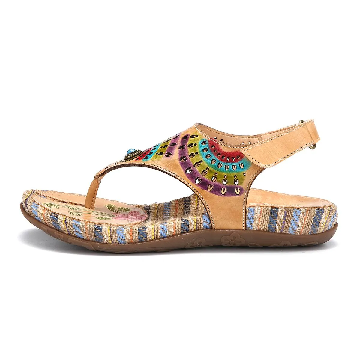 Beach Flip Flops Printed Leather Sandals Ladies Shoes