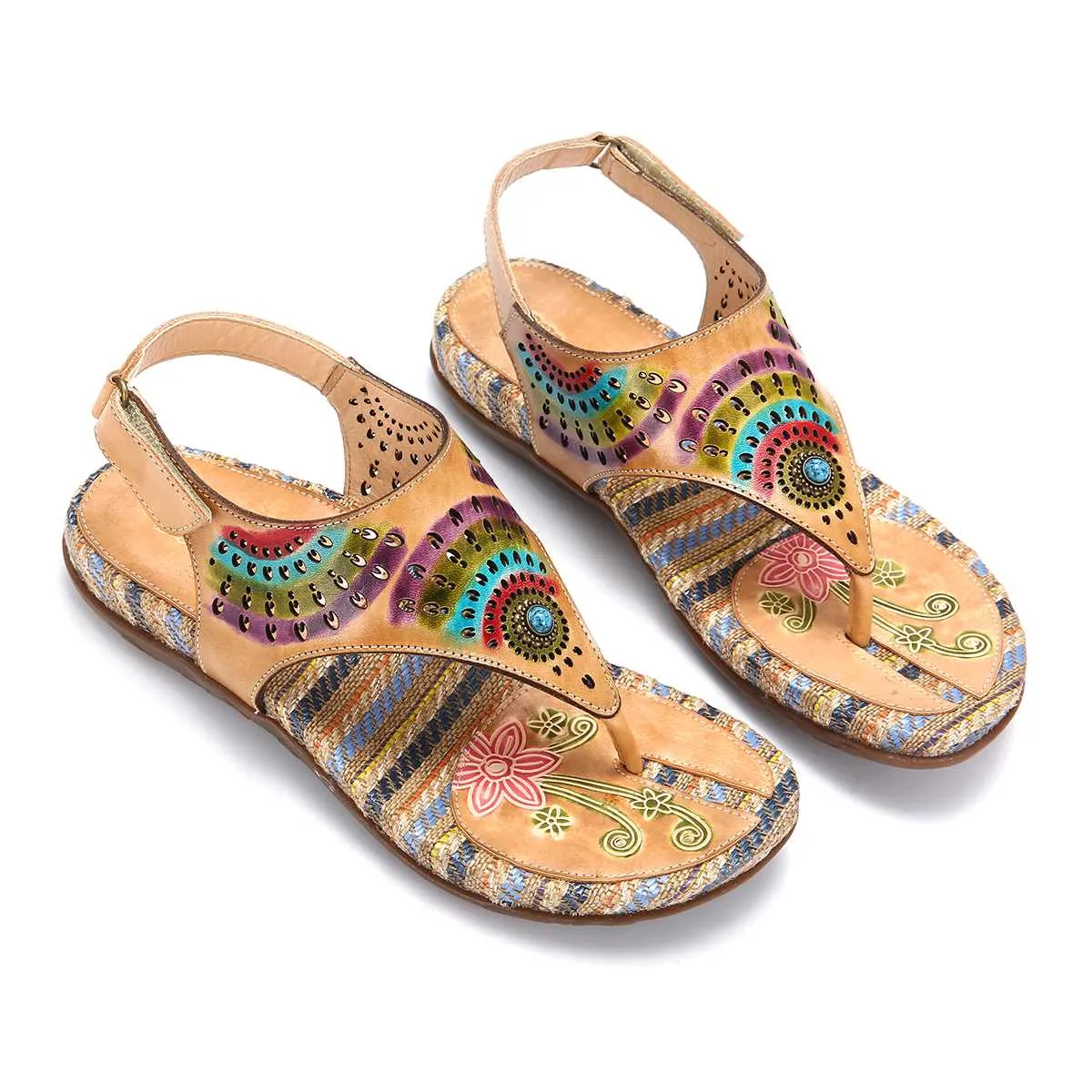 Beach Flip Flops Printed Leather Sandals Ladies Shoes