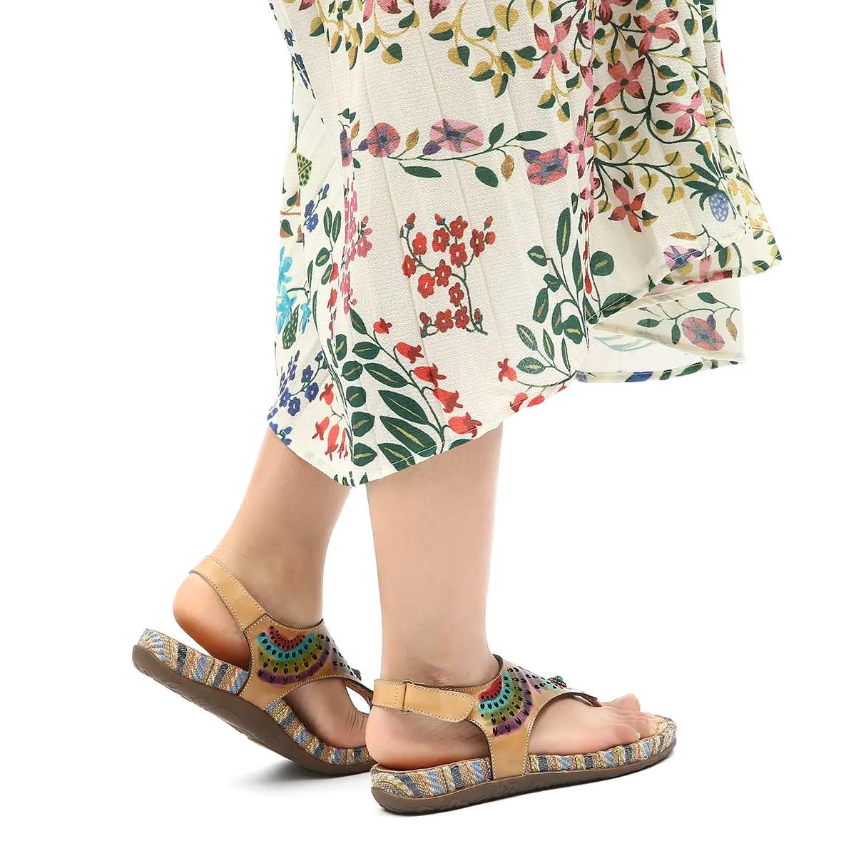 Beach Flip Flops Printed Leather Sandals Ladies Shoes