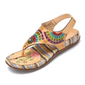 Beach Flip Flops Printed Leather Sandals Ladies Shoes