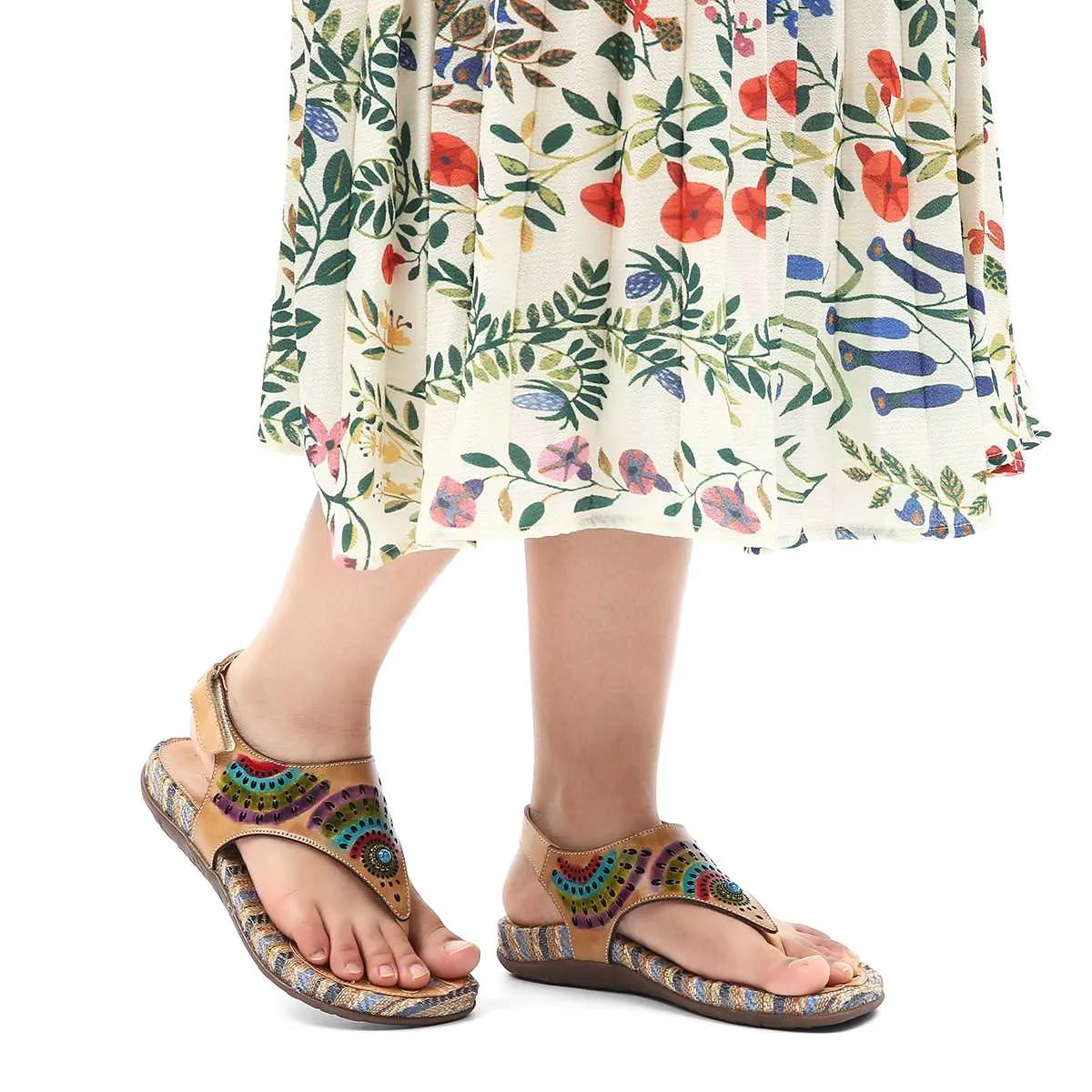 Beach Flip Flops Printed Leather Sandals Ladies Shoes