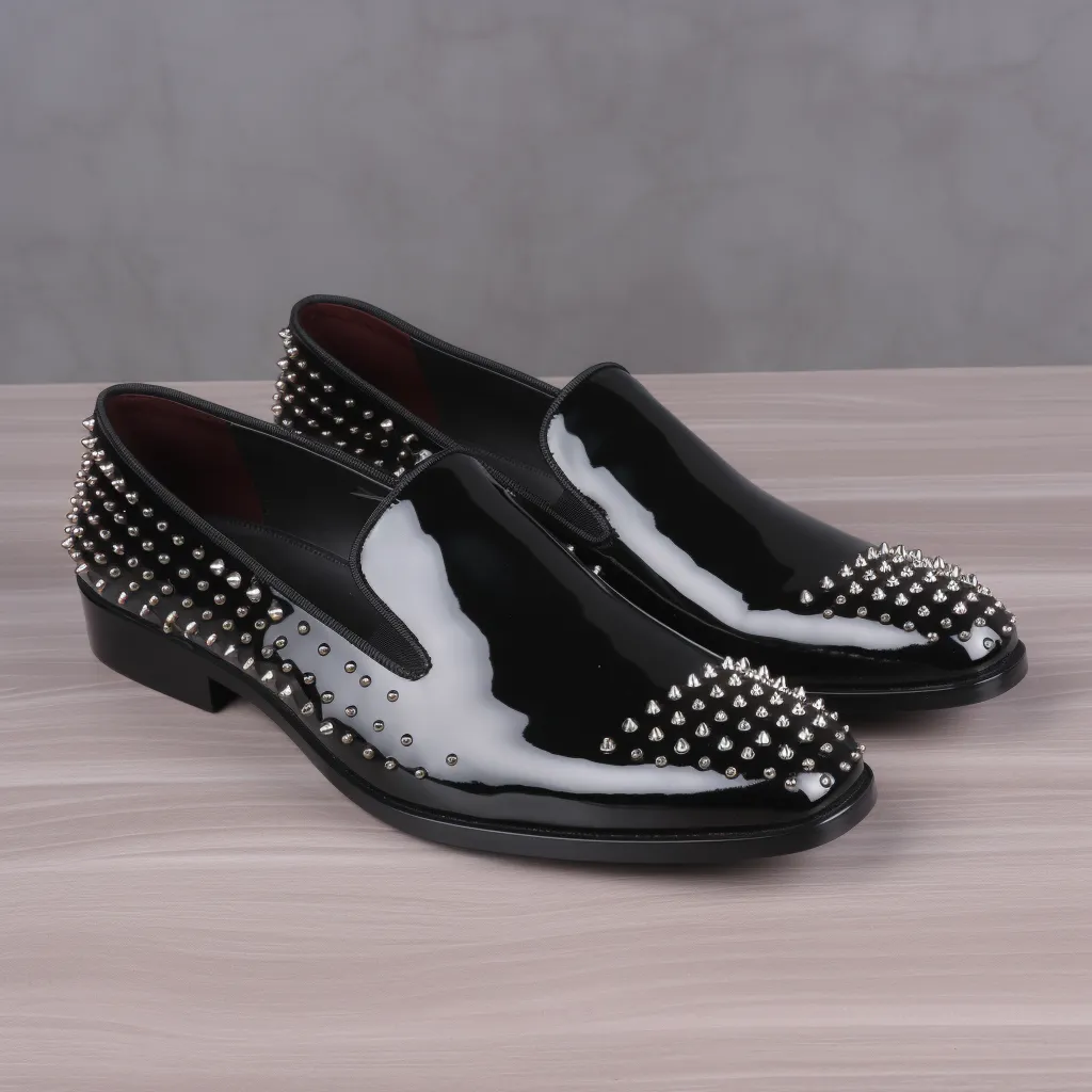 Black Leather Spike Sheenara Slip On Studded Loafers - SS23