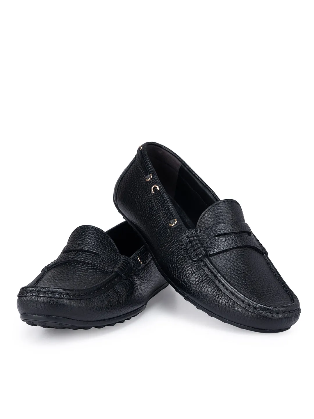 Black Moccasins With Leather Panel