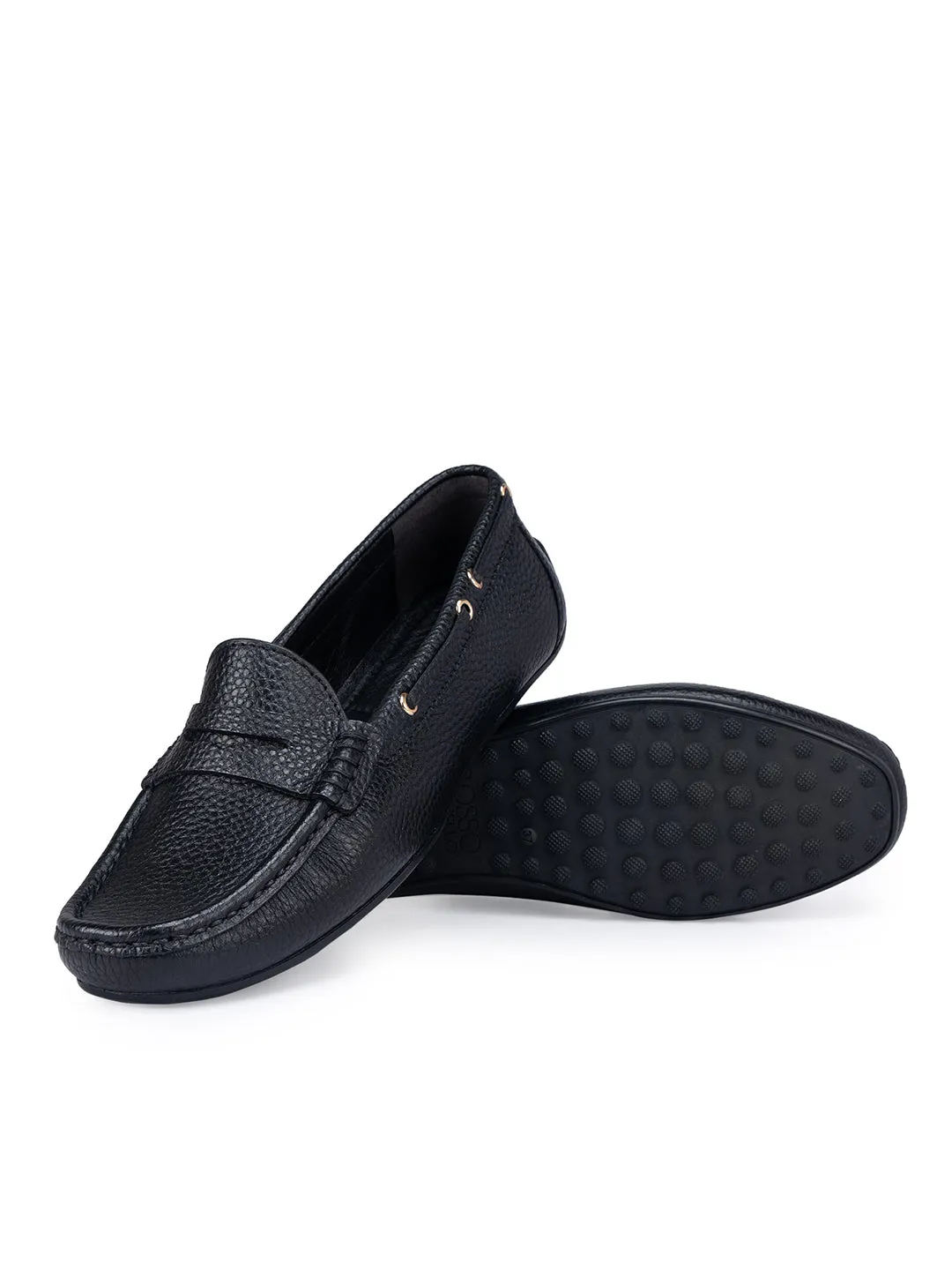 Black Moccasins With Leather Panel