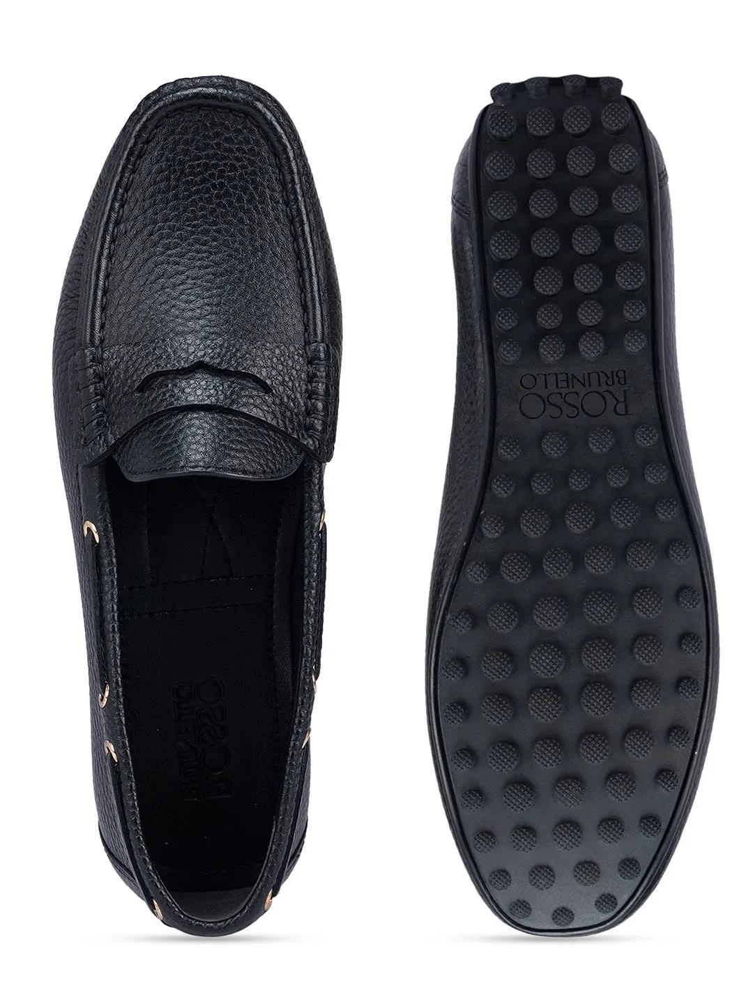 Black Moccasins With Leather Panel