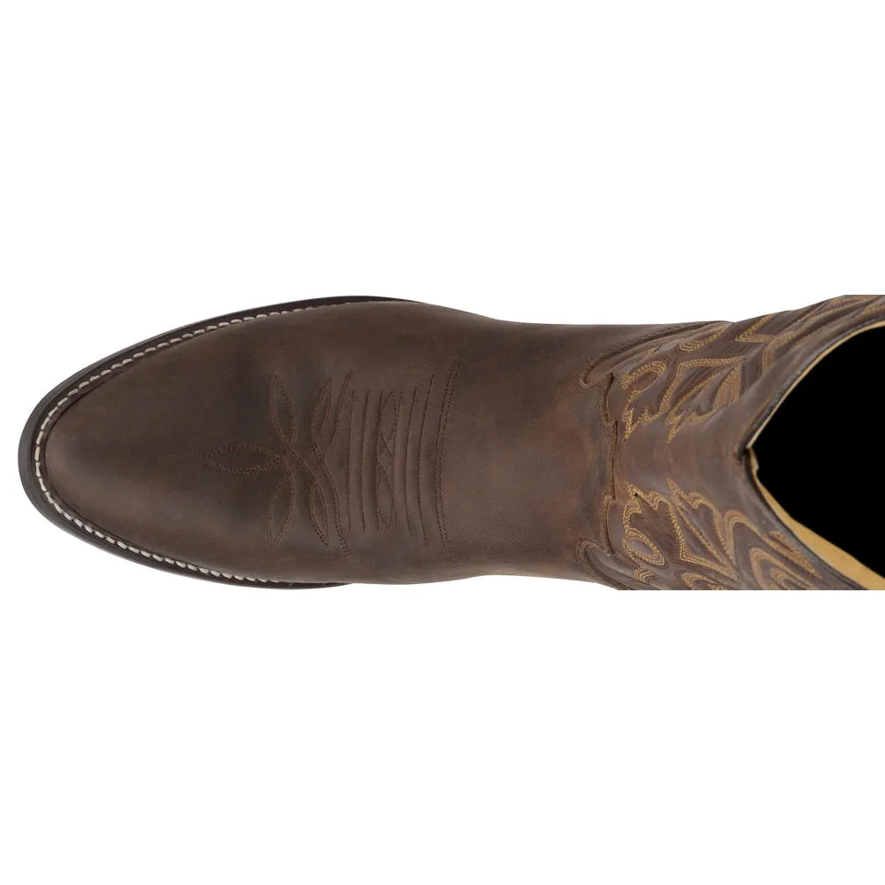 Buck Embroidered Round Toe Pull On Cowboy Boots