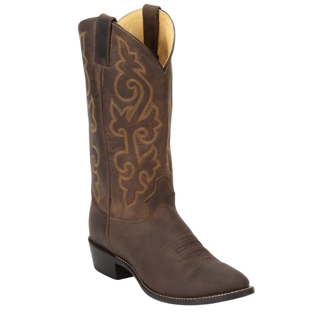 Buck Embroidered Round Toe Pull On Cowboy Boots