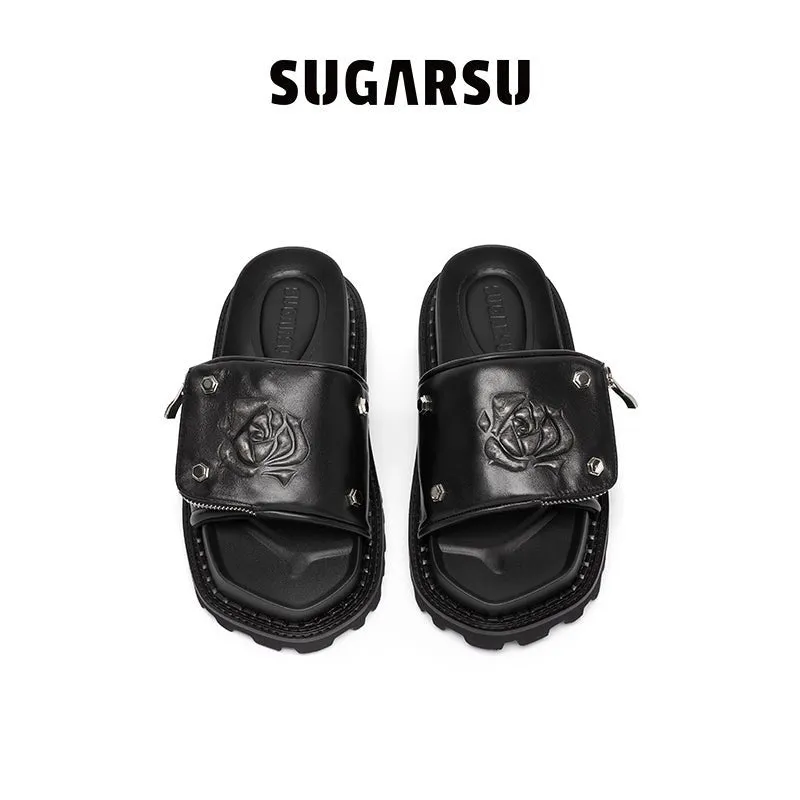Butterfly Manor Thorns Series Retro Rose Sandals In Black