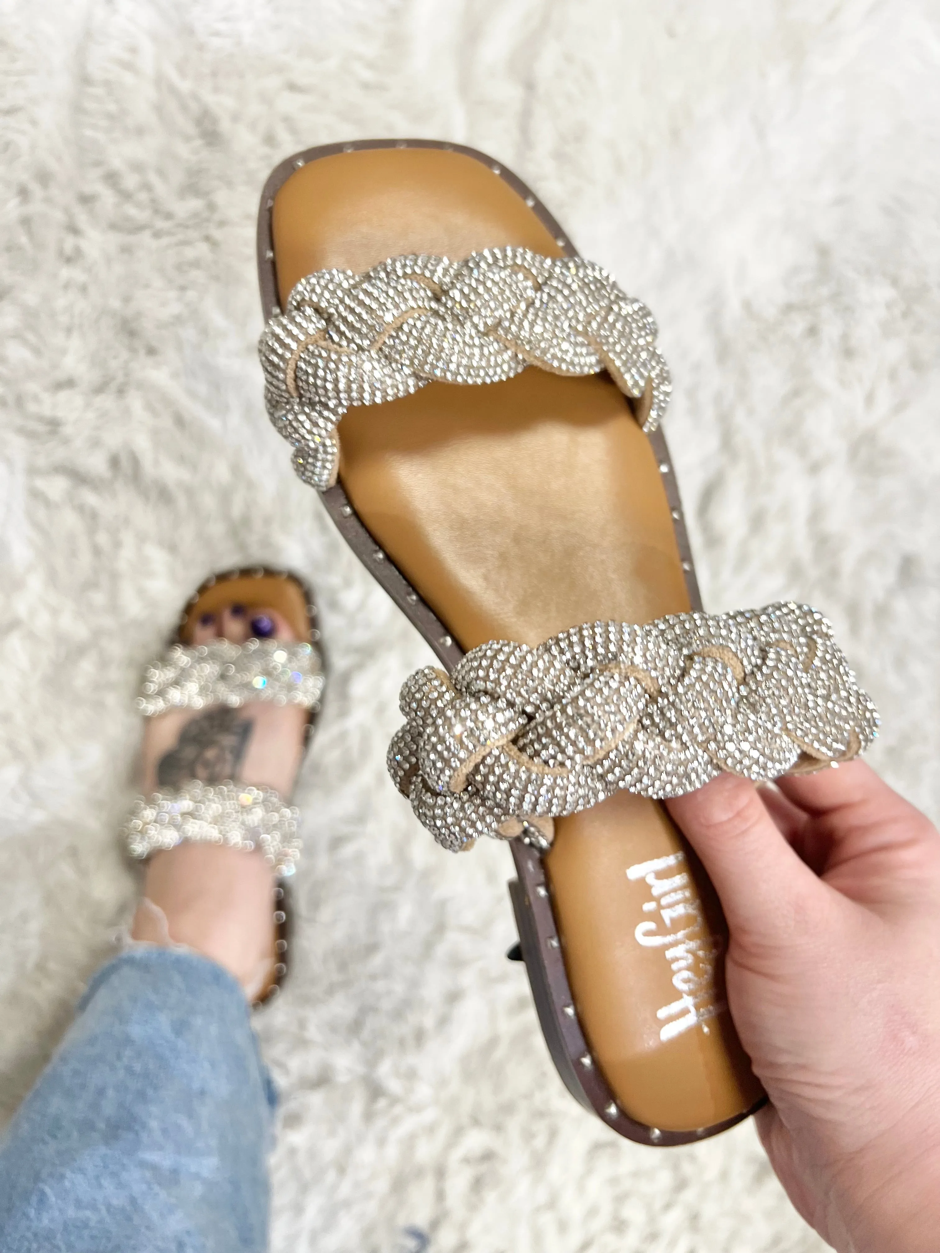 Clear Rhinestones Don't Get It Twisted Sandals by Corky