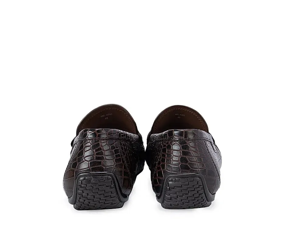 Coffee Croco Effect Moccasins