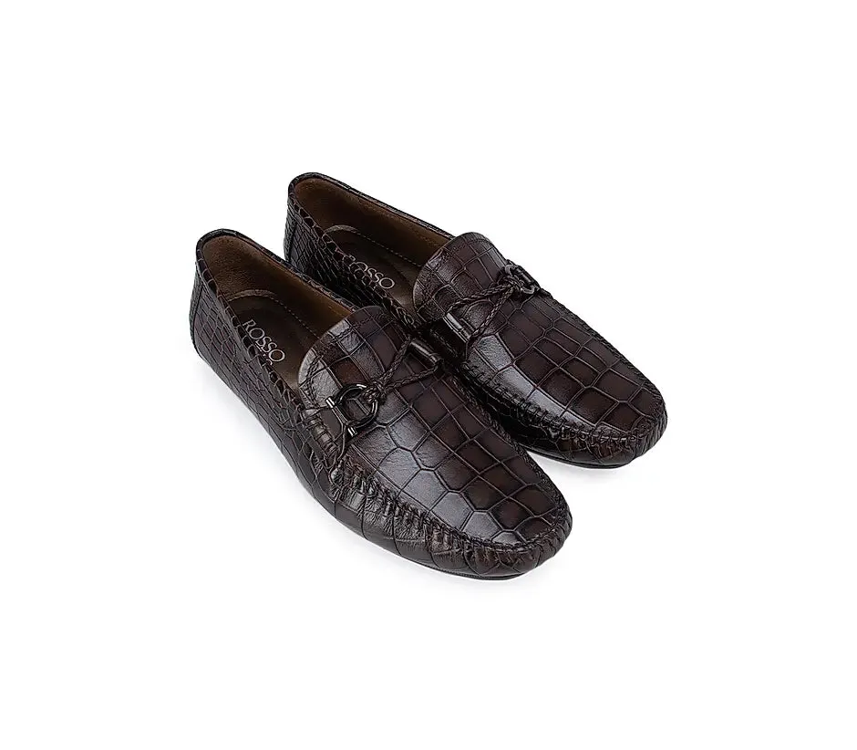 Coffee Croco Effect Moccasins