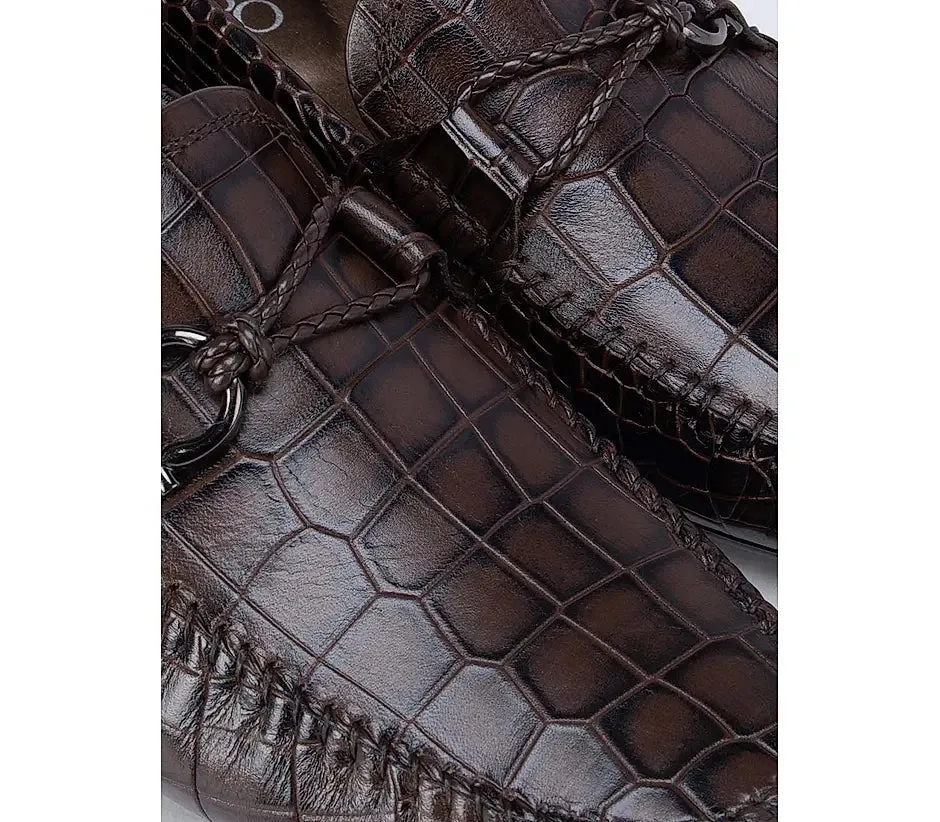 Coffee Croco Effect Moccasins