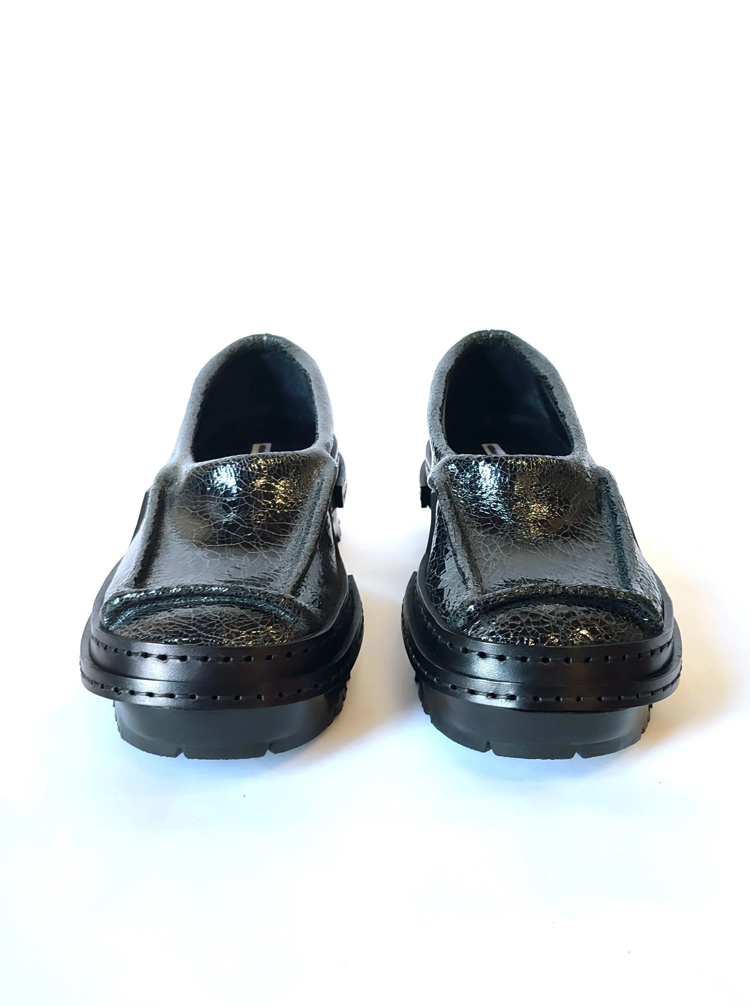 Cracked Black Patent Moccasins
