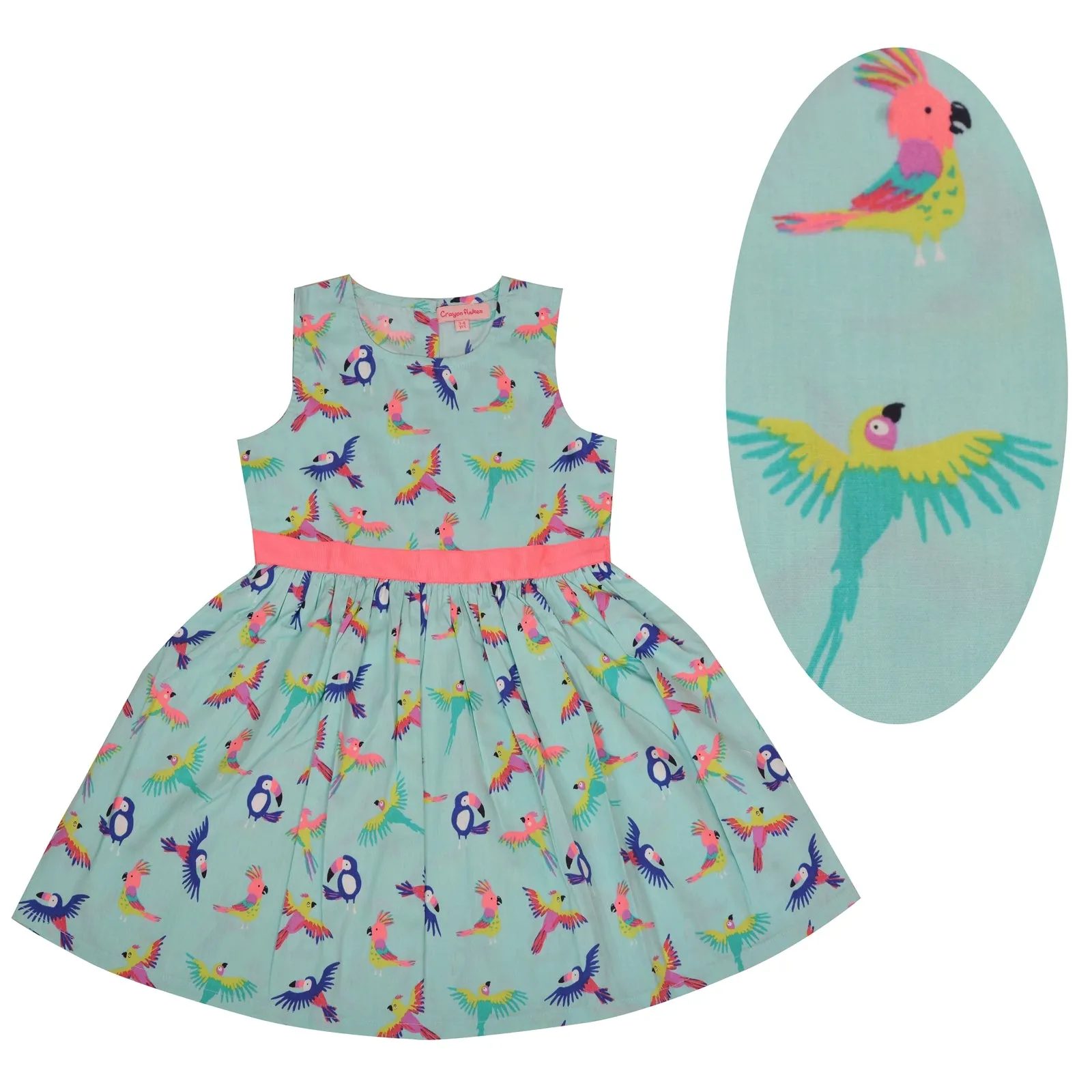 CrayonFlakes Kids Wear for Girls 100% Cotton Sleeveless Frock Birds Dress