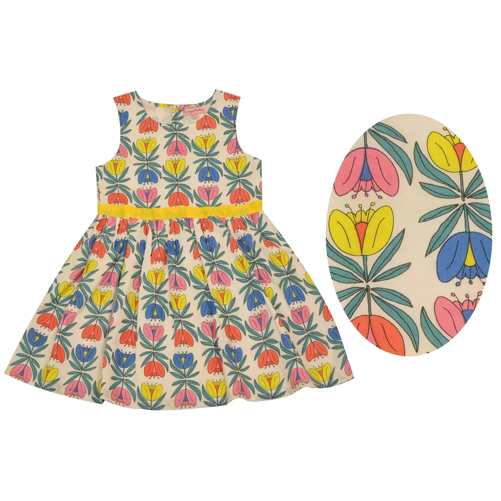 CrayonFlakes Kids Wear for Girls 100% Cotton Sleeveless Printed Frock Dress