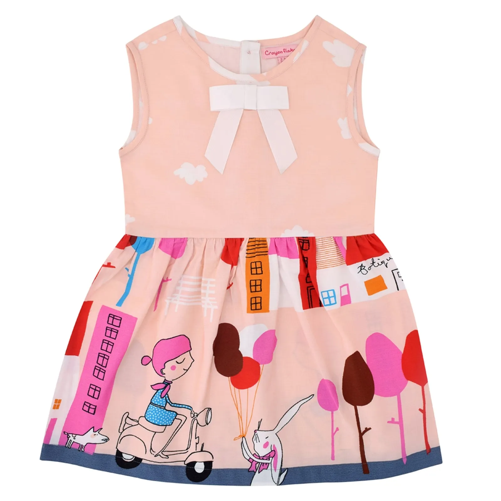 CrayonFlakes Kids Wear for Girls Cotton Sleeveless Frock Balloon Ride Dress