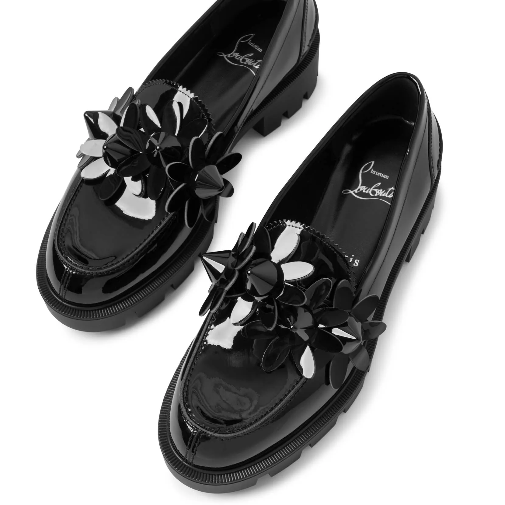 Daisy spikes black patent flats