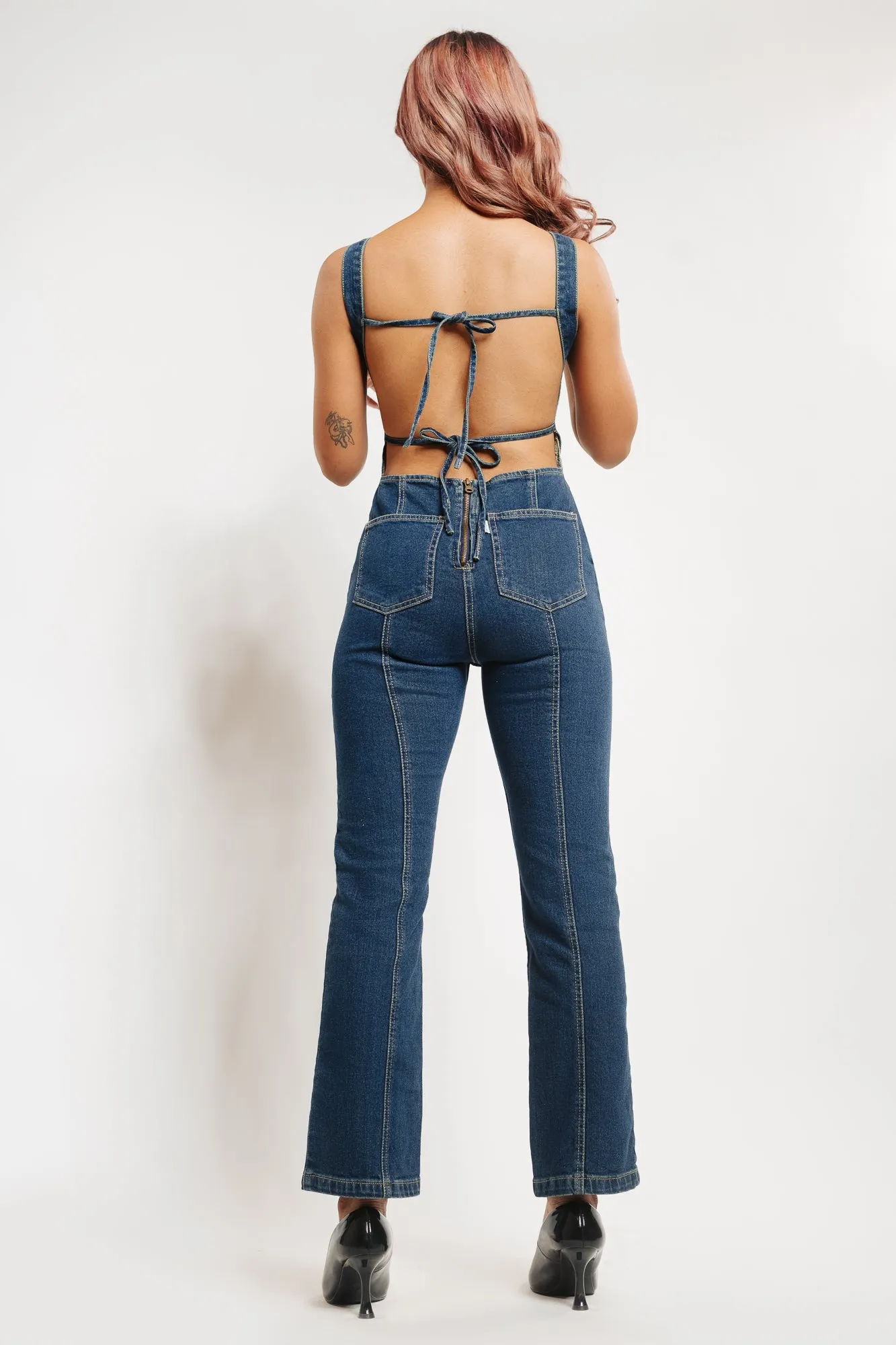 Denim Retro Backless Jumpsuit