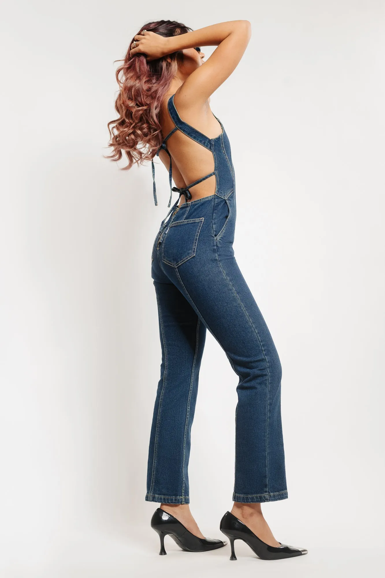 Denim Retro Backless Jumpsuit