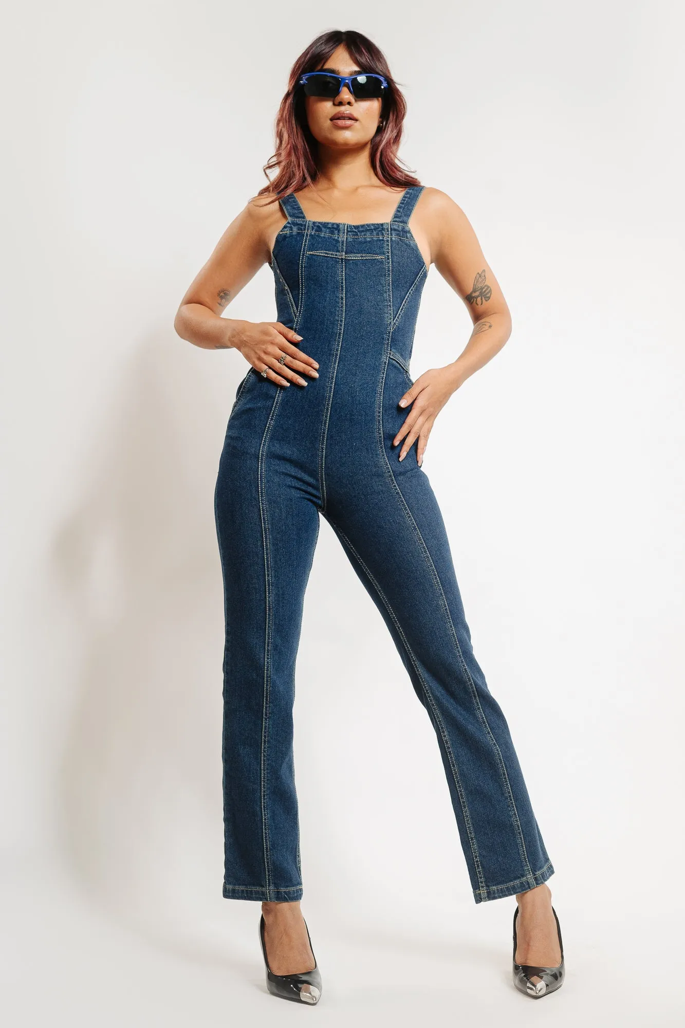 Denim Retro Backless Jumpsuit