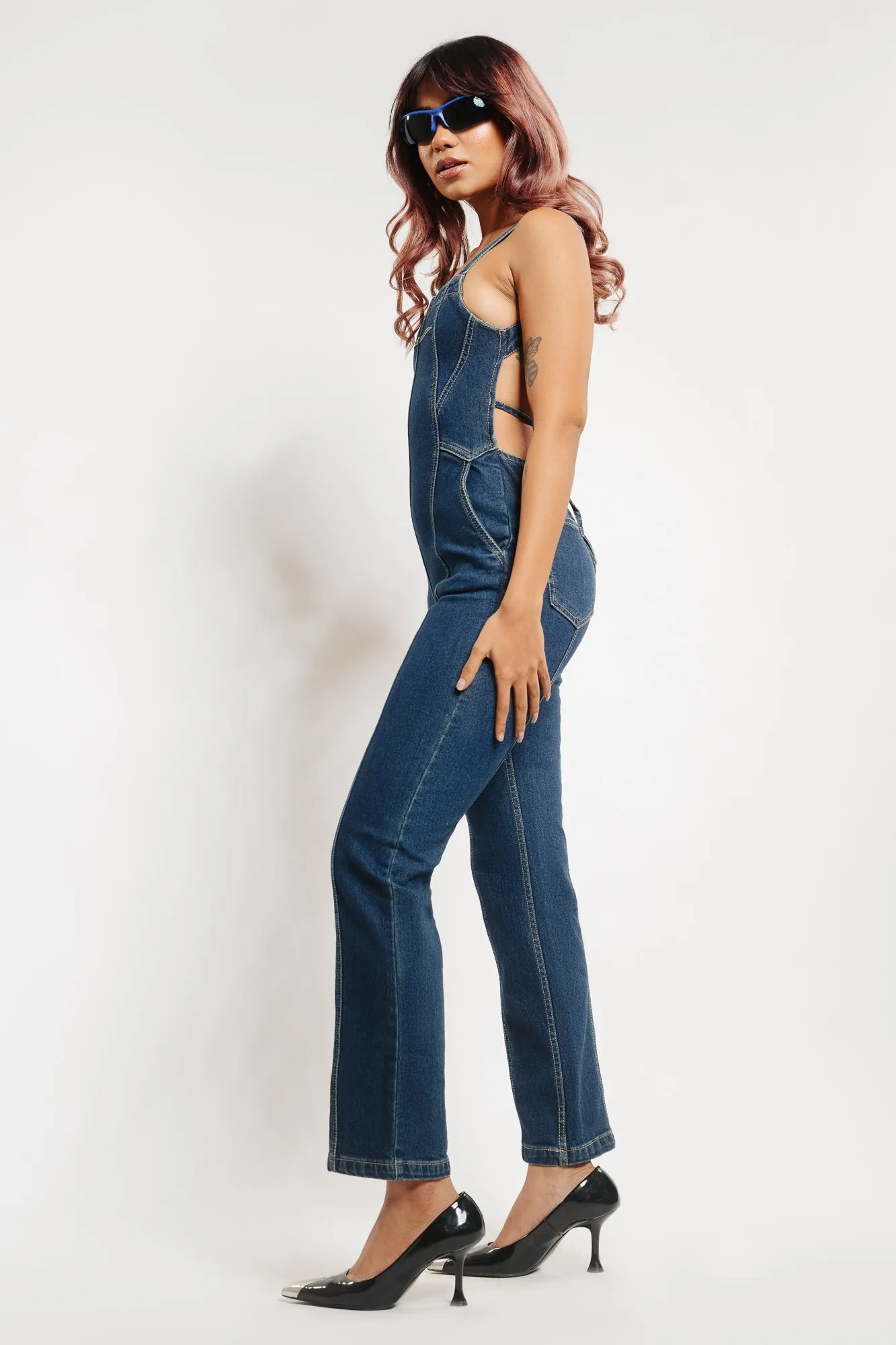 Denim Retro Backless Jumpsuit