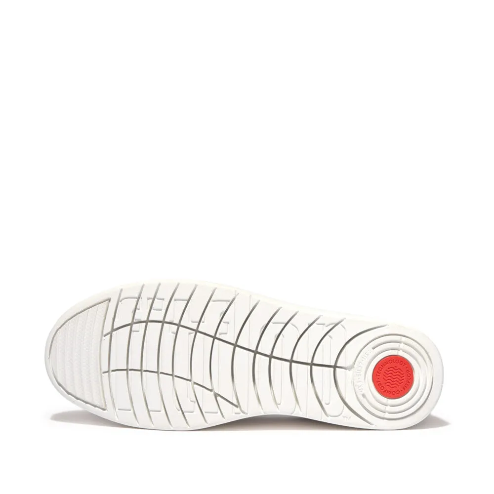 FitFlop FQ1-A57 Rally Leather And Suede Panel Ladies White & Paris Grey Leather & Suede Arch Support Lace Up Trainers