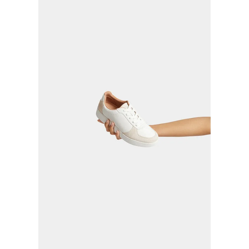 FitFlop FQ1-A57 Rally Leather And Suede Panel Ladies White & Paris Grey Leather & Suede Arch Support Lace Up Trainers