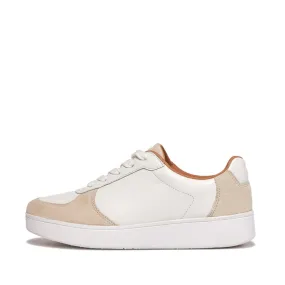 FitFlop FQ1-A57 Rally Leather And Suede Panel Ladies White & Paris Grey Leather & Suede Arch Support Lace Up Trainers