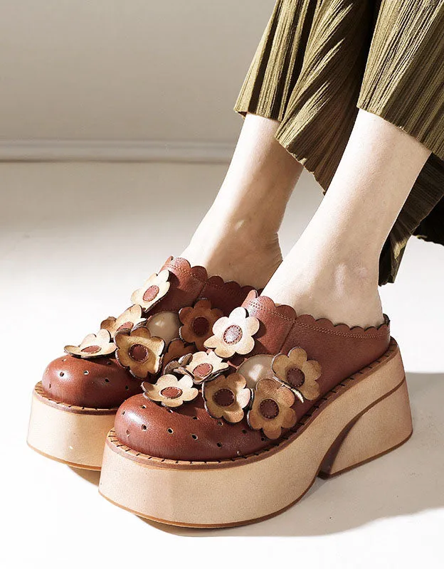 Flowers Decor Handmade Retro Platform Sandals