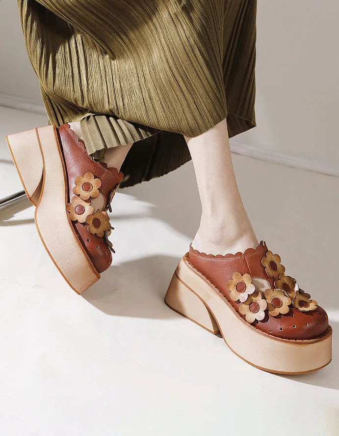 Flowers Decor Handmade Retro Platform Sandals
