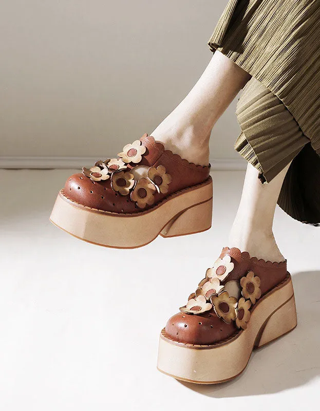Flowers Decor Handmade Retro Platform Sandals