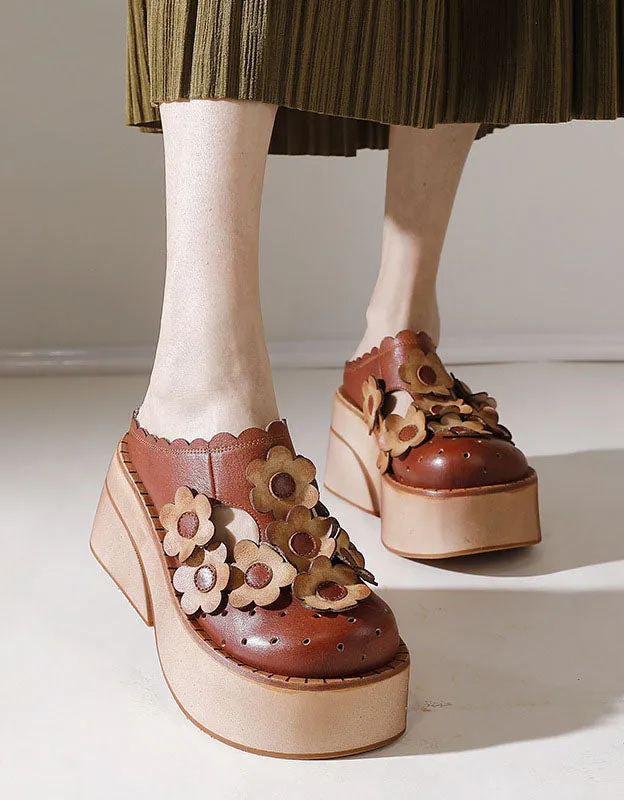 Flowers Decor Handmade Retro Platform Sandals