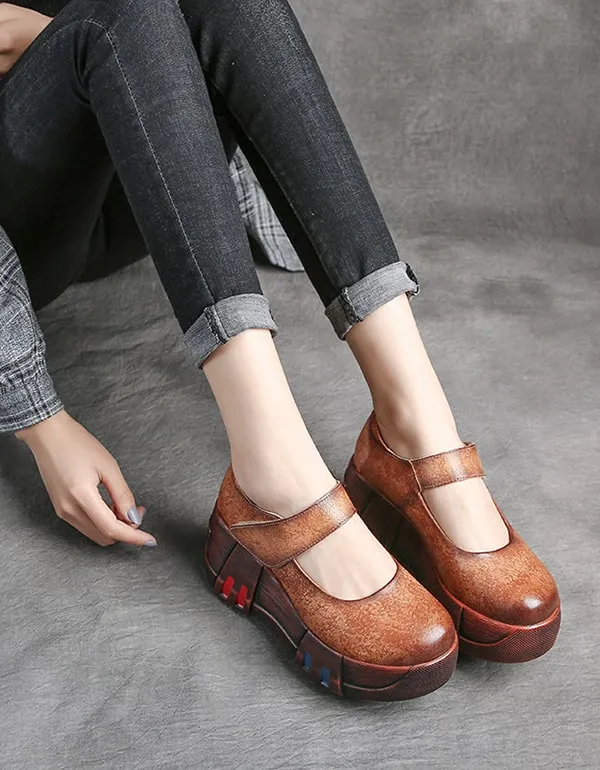 Leather Retro Women's Platform Sandals