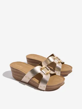 LUNA BLU Light Gold Metal Detailed Wedge Heel Sandals