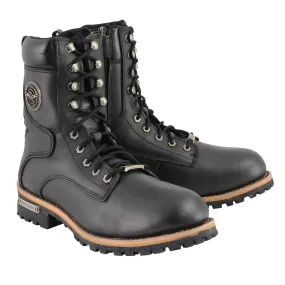 MBM9095 Men’s Classic Black Logger Lace-Up Boots with Side Zipper