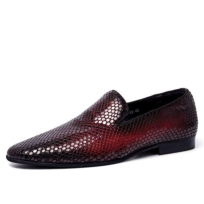 Men Summer Genuine Snake Pattern Leather Shoes Hair Stylist Italian Open Edge Slip On British Carved Business Casual Loafers