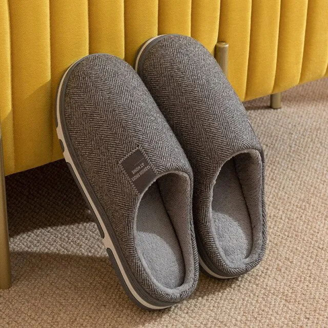 Men's Winter Plush Cotton Slippers Indoor Non-slip Half-pack with Floor Mop Soft Bottom Warmth Shoes Women's Slides for Bedroom