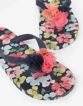 Navy Multi Floral Print Junior Girl’s Flip Flop - Select Size