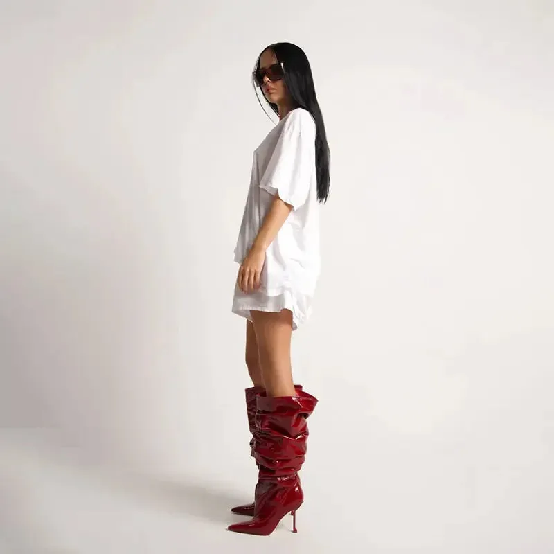 Nique Slim Fit High Heels Knee High Pleated Boots