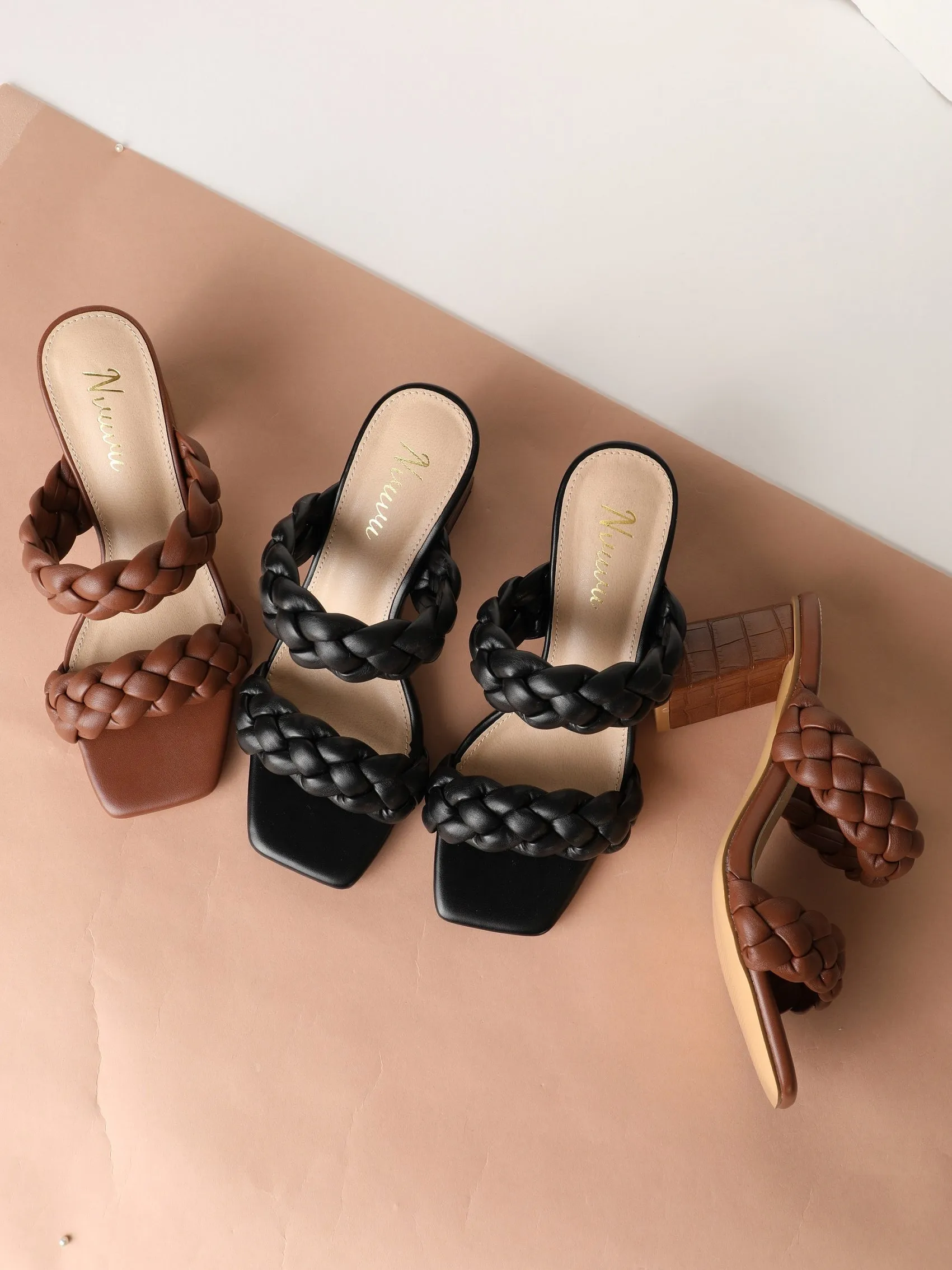 Nvuvu Square Toe Braided Two Strap High Heeled Sandal