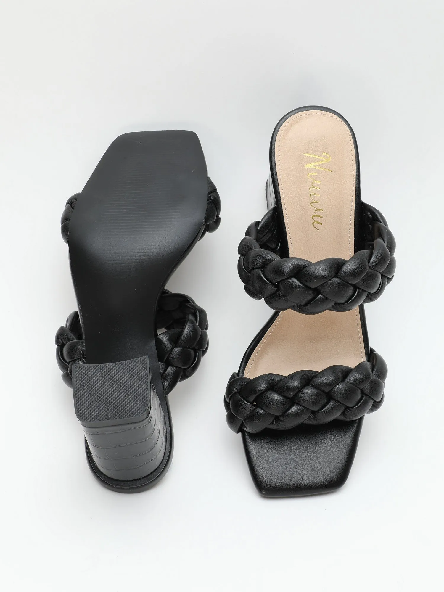 Nvuvu Square Toe Braided Two Strap High Heeled Sandal