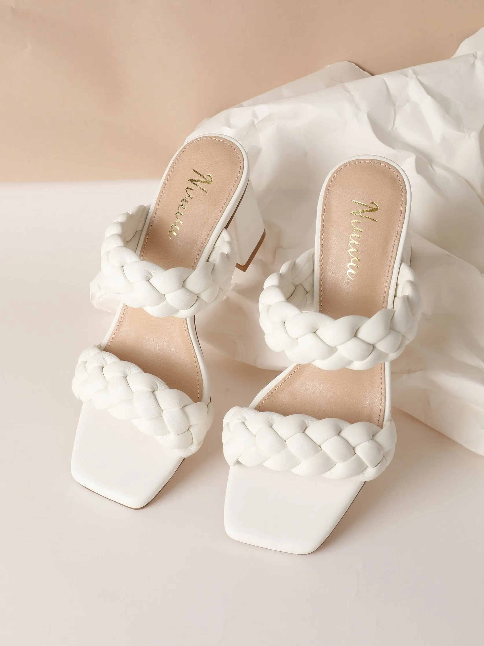 Nvuvu Square Toe Braided Two Strap High Heeled Sandal