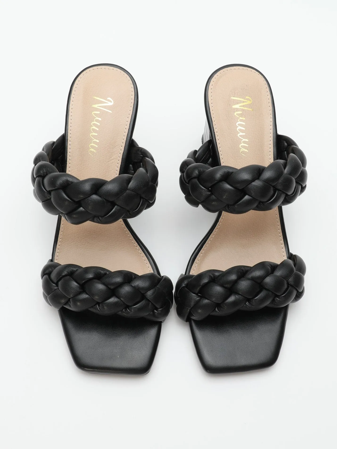 Nvuvu Square Toe Braided Two Strap High Heeled Sandal