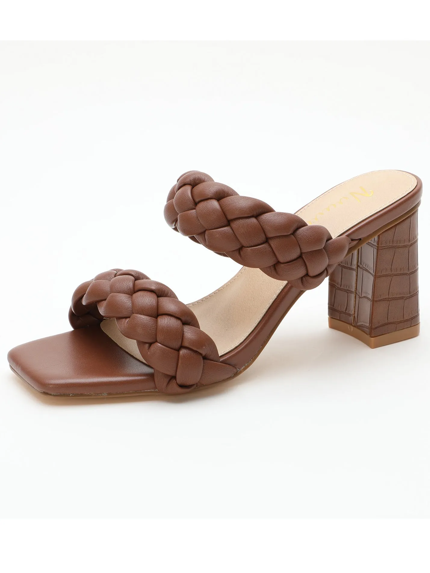 Nvuvu Square Toe Braided Two Strap High Heeled Sandal