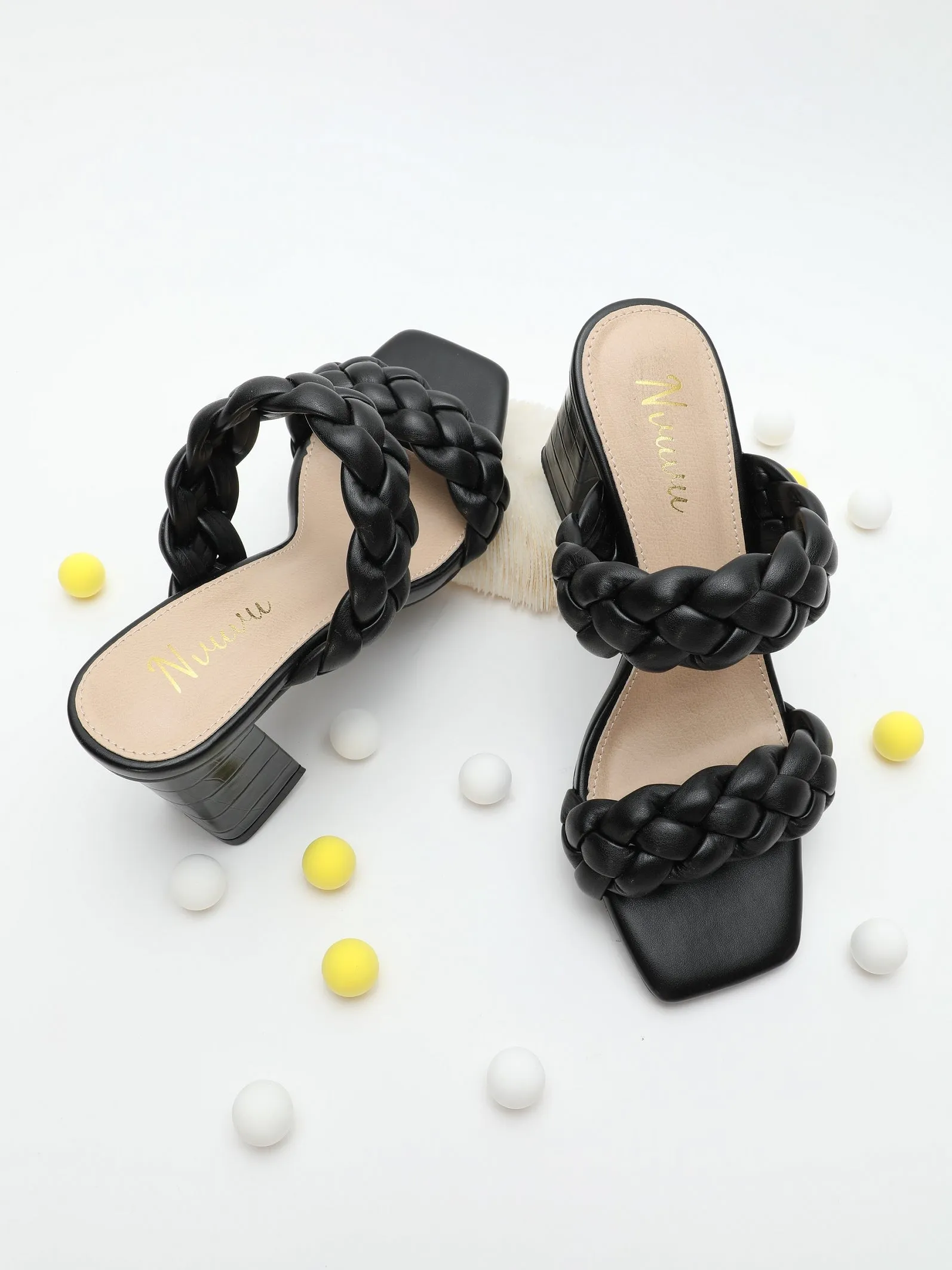 Nvuvu Square Toe Braided Two Strap High Heeled Sandal