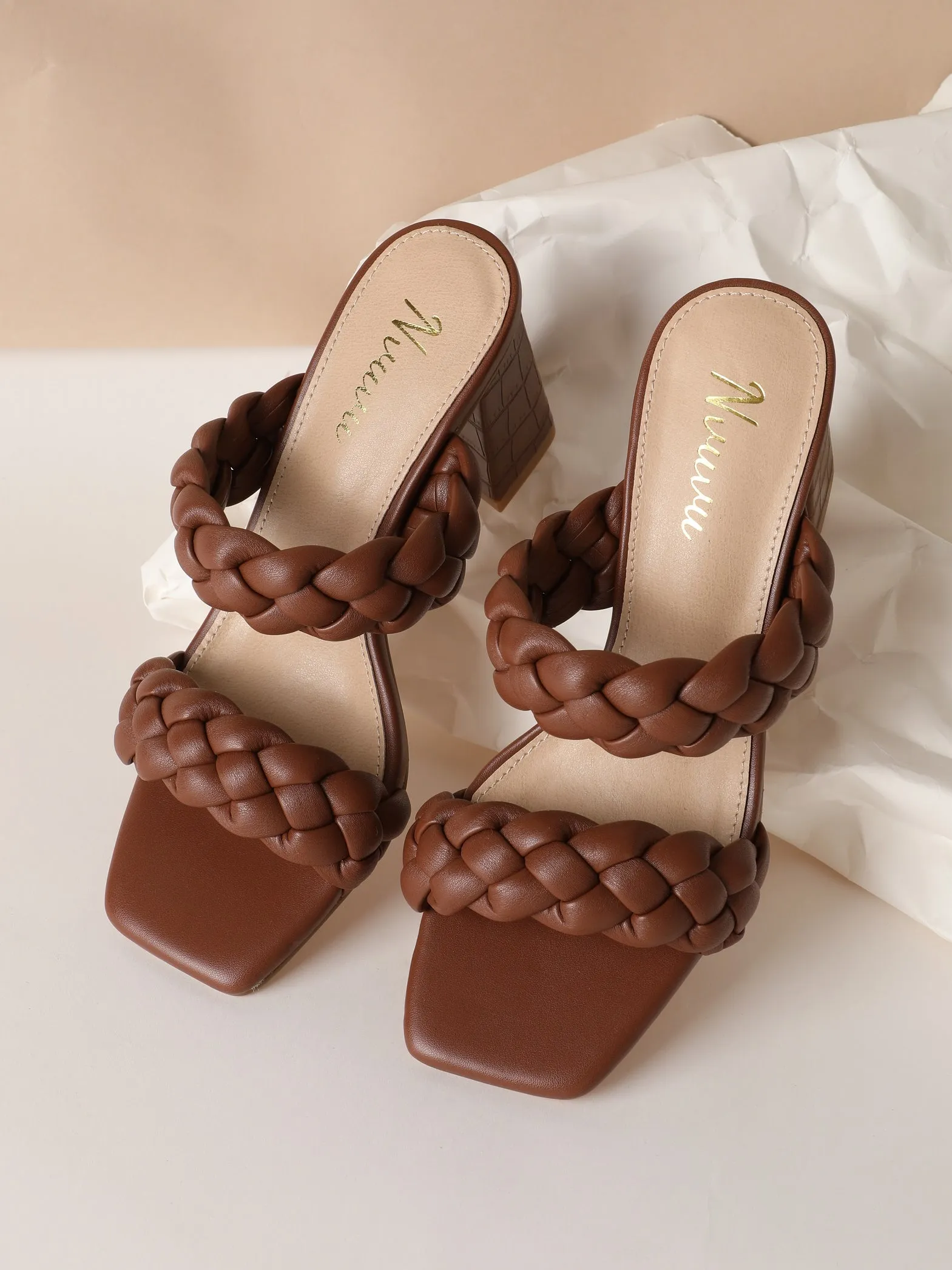 Nvuvu Square Toe Braided Two Strap High Heeled Sandal